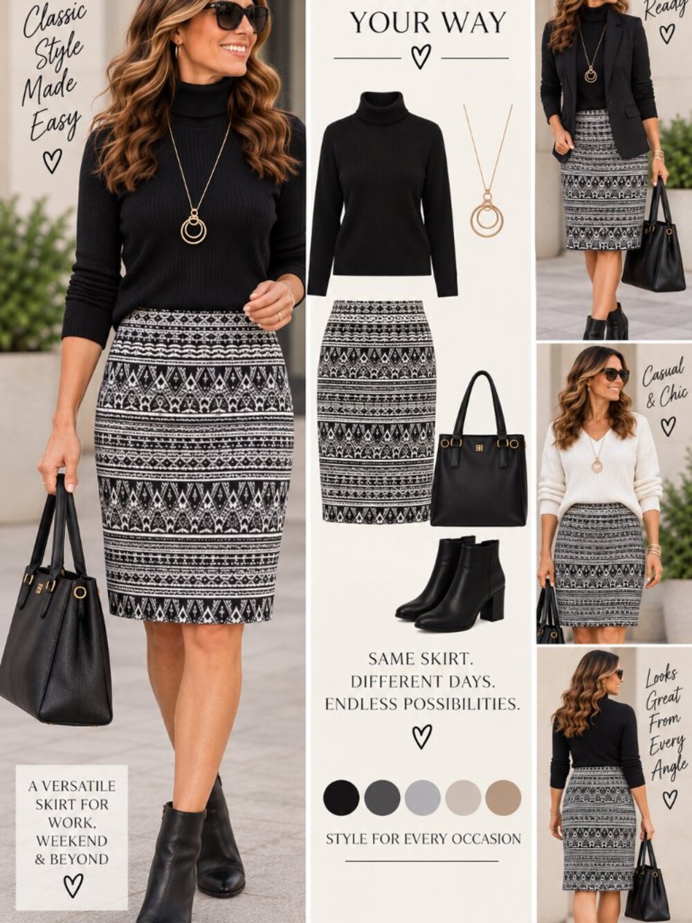 CJ Banks Black & White Patterned A-Line Skirt | Gently Used